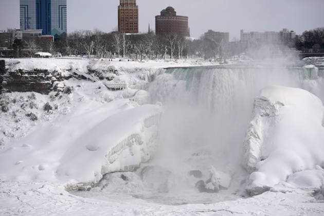 Niagara Falls Partially Freezes NIAGARA FALLS, CANADA - FEBRUARY 10 : American Falls are seen from the Canadian side of the Niagara River amid below-freezing temperatures in Ontario, Canada on February 10, 2026. Mert Alper Dervis Anadolu Ontario Canada. Editorial use only. Please get in touch for any other usage.  Copyright: x2026xAnadoluxMertxAlperxDervisx