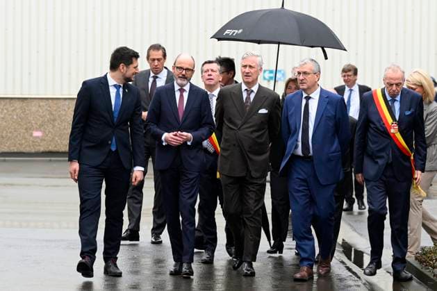 King Philippe Visits FN Browning HERSTAL, BELGIUM - FEBRUARY 11 : King Philippe of Belgium, Julien Compere CEO FN Herstal, Pierre-Yves Jeholet (MR), Vice-Chairman and Walloon Minister for the Economy, Industry, the Digital Economy, Employment and Training and Adrien Dolimont (MR), Minister-President of Wallonia, responsible for Budget, Finance, Research and Animal Welfare pictured visiting the FN Browning factory in Herstal on February 11, 2026 in Herstal, Belgium, 11 02 2026 Herstal Belgium  Copyright: xPhilipxReynaersx