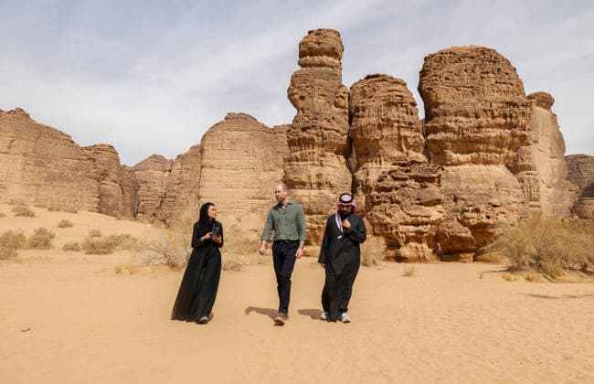 Prince of Wales visit to Saudi Arabia day three, 11 February 2026 11 02 2026. AlUla, Medina, Saudi Arabia. The Prince of Wales during a visit to AlUla, a 7,000-year-old archaeological area in Saudi™s Medina region. The Prince visited the Sharaan Nature Reserve, where he will met Bassim Al Balawi, Lead Ranger and heard about their work to protect and conserve wildlife and the natural world. His Royal Highness stopped at the Alqaliba Mountain Viewpoint where he met a group of Saudi Rangers who shared an overview of the conservation efforts in Sharaan and their commitment to the local community. The Prince heard about the land restoration programme from the RCU™s Habitat and Restoration team and was invited to plant an acacia tree alongsid  Copyright: xPetexMaclainex xAvalonx 1073966700