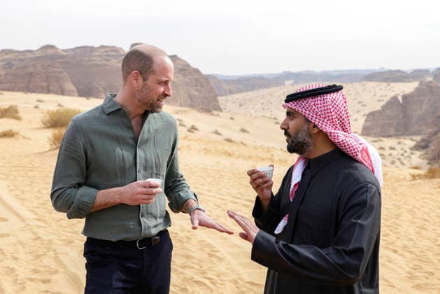 Prince of Wales visit to Saudi Arabia day three, 11 February 2026 11 02 2026. AlUla, Medina, Saudi Arabia. The Prince of Wales during a visit to AlUla, a 7,000-year-old archaeological area in Saudi™s Medina region. The Prince visited the Sharaan Nature Reserve, where he will met Bassim Al Balawi, Lead Ranger and heard about their work to protect and conserve wildlife and the natural world. His Royal Highness stopped at the Alqaliba Mountain Viewpoint where he met a group of Saudi Rangers who shared an overview of the conservation efforts in Sharaan and their commitment to the local community. The Prince heard about the land restoration programme from the RCU™s Habitat and Restoration team and was invited to plant an acacia tree alongsid  Copyright: xPetexMaclainex xAvalonx 1073966702
