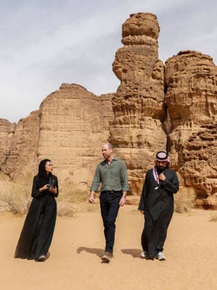 Prince of Wales visit to Saudi Arabia day three, 11 February 2026 11 02 2026. AlUla, Medina, Saudi Arabia. The Prince of Wales during a visit to AlUla, a 7,000-year-old archaeological area in Saudi™s Medina region. The Prince visited the Sharaan Nature Reserve, where he will met Bassim Al Balawi, Lead Ranger and heard about their work to protect and conserve wildlife and the natural world. His Royal Highness stopped at the Alqaliba Mountain Viewpoint where he met a group of Saudi Rangers who shared an overview of the conservation efforts in Sharaan and their commitment to the local community. The Prince heard about the land restoration programme from the RCU™s Habitat and Restoration team and was invited to plant an acacia tree alongsid  Copyright: xPetexMaclainex xAvalonx 1073966876