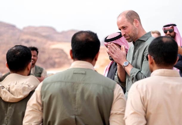 Prince of Wales visit to Saudi Arabia day three, 11 February 2026 11 02 2026. AlUla, Medina, Saudi Arabia. The Prince of Wales during a visit to AlUla, a 7,000-year-old archaeological area in Saudi™s Medina region. The Prince visited the Sharaan Nature Reserve, where he will met Bassim Al Balawi, Lead Ranger and heard about their work to protect and conserve wildlife and the natural world. His Royal Highness stopped at the Alqaliba Mountain Viewpoint where he met a group of Saudi Rangers who shared an overview of the conservation efforts in Sharaan and their commitment to the local community. The Prince heard about the land restoration programme from the RCU™s Habitat and Restoration team and was invited to plant an acacia tree alongsid  Copyright: xPetexMaclainex xAvalonx 1073966914