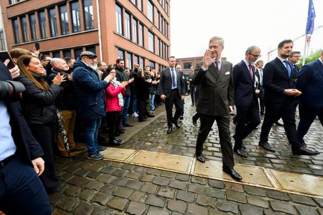 King Philippe Visits FN Browning HERSTAL, BELGIUM - FEBRUARY 11 : King Philippe of Belgium, Julien Compere CEO FN Herstal, Pierre-Yves Jeholet (MR), Vice-Chairman and Walloon Minister for the Economy, Industry, the Digital Economy, Employment and Training and Adrien Dolimont (MR), Minister-President of Wallonia, responsible for Budget, Finance, Research and Animal Welfare pictured visiting the FN Browning factory in Herstal on February 11, 2026 in Herstal, Belgium, 11 02 2026 Herstal Belgium  Copyright: xPhilipxReynaersx