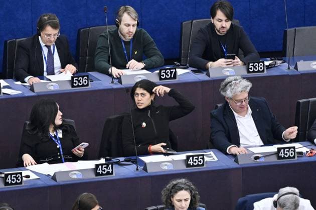 RECORD DATE NOT STATED Rima Hassan Plenary Session at the European Parliament - Strasbourg European Parliament member Rima Hassan attends the plenary session at the European Parliament in Strasbourg. February 10, 2026, Strasbourg, Eastern France. Photo by Nicolas Roses ABACAPRESS.COM Strasbourg France  Copyright: xRosesxNicolas ABACAx