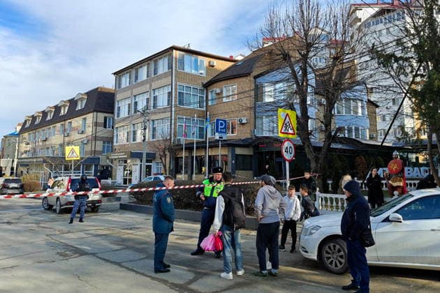 RUSSIA, KRASNODAR REGION - FEBRUARY 11, 2026: Police respond to a shooting in the lobby of the Anapa Industrial College in the Black Sea resort town of Anapa, one reported dead. Yakov Plotkin TASS  88529798