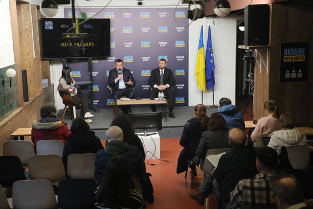 Moderator Olha Atamanova, Director of the National Anti-Corruption Bureau of Ukraine Semen Kryvonos, and Head of the Specialized Anti-Corruption Prosecutor’s Office Oleksandr Klymenko (L to R) take part in a briefing to present the report on the activities of NABU and SAPO in the second half of 2025 at the Media Center Ukraine, Kyiv, Ukraine, February 10, 2026. In the second half of 2025, NABU and SAPO reached a new level in exposing corruption in strategic sectors of the economy and defence. Despite Russian aggression, the agencies carried out large-scale operations in the energy sector, uncovered corruption schemes in military procurement, and exposed cases involving high-ranking officials. Twelve top officials were served with suspicions  Copyright: xYuliiaxOvsiannikovax