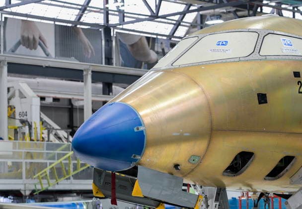 April 5, 2023, Montreal, Pq, Canada: Un avion Bombardier Challenger 3500 en construction est photographio o l usine de fabrication Challenger de Bombardier o Montro al, le mercredi 5 avril 2023. LA PRESSE CANADIENNE Montreal Canada  - ZUMAc35_ 20230405_zaf_c35_378 Copyright: xGrahamxHughesx
