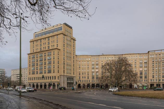 The 14-storey Berlin Left House in the style of socialist classicism at Strausberger Platz on Karl Marx Allee in Berlin Mitte