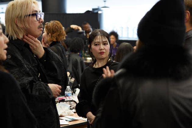 February 11, 2026, New York, New York, USA: Hair and makeup artists prepare looks backstage ahead of MenÃ¢â‚¬â ¢s Day FW26 presentations during New York Fashion Week in New York City. New York USA  - ZUMAs237 20260211_aap_s237_003 Copyright: xMarkxJ.xSullivanx