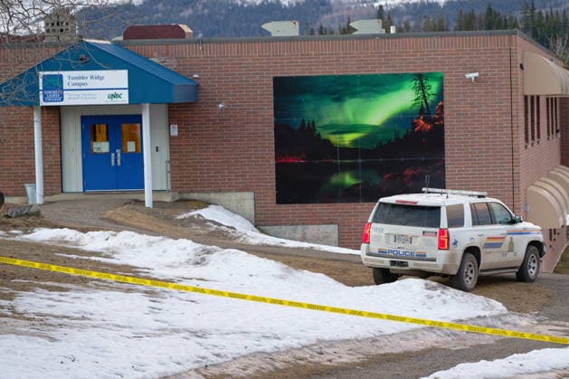 February 11, 2026, Tumbler Ridge, Bc, Canada: Police began putting tape out near theTumbler Ridge Secondary School and surrounding buildings in Tumbler Ridge, B.C. on Wednesday, Feb. 11, 2026. Tumbler Ridge Canada  - ZUMAc35_ 20260211_zaf_c35_103 Copyright: xJessexBoilyx