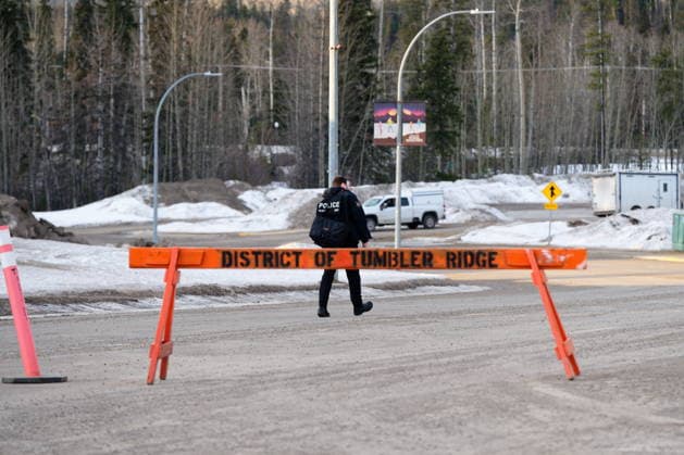 February 11, 2026, Tumbler Ridge, Bc, Canada: Police could be seen leaving and going to the Tumbler Ridge Secondary School throughout the morning in Tumbler Ridge, B.C. on Wednesday, Feb. 11, 2026. Tumbler Ridge Canada  - ZUMAc35_ 20260211_zaf_c35_168 Copyright: xJessexBoilyx