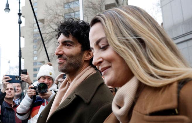 Justin Baldoni departs U.S. District Court in Manhattan after a settlement conference to get to a resolution ahead of the May 18 trial against Blake Lively on Wednesday, February 11, 2026 in New York City. Both Baldoni and Lively have filed lawsuits against one another following the production of the 2024 movie It Ends With Us.  NYP20260211106 JOHNxANGELILLO