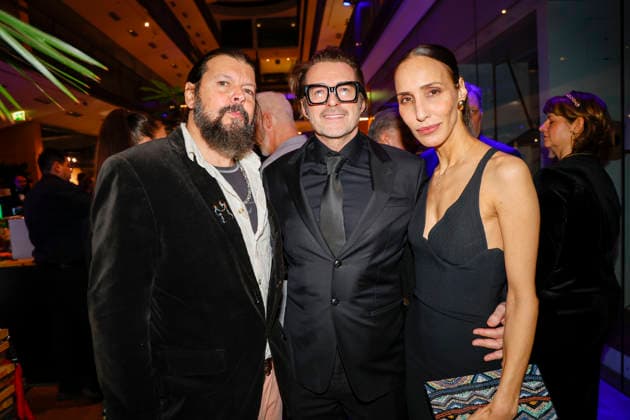 Claude Duhamel, Bruno Eyron, Friederike Dirscherl at Actors Night 2026 in the Alice Rooftop Garden at Living Berlin
