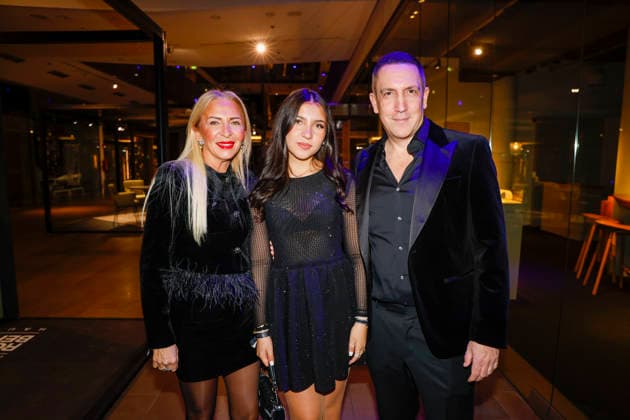 Jasmin Kundler with daughter and husband David Patrick Kundler at Actors Night 2026 in the Alice Rooftop Garden at Living Berlin