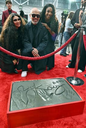 (R-L) Tiffany Haddish, Jo Koy and Koy s ex-wife Angie King attend a hand and footprint ceremony honoring Koy in the forecourt of the TCL Chinese Theatre in Los Angeles, California on Wednesday, February 11, 2026.  LAP20260211700 CHRISxCHEW