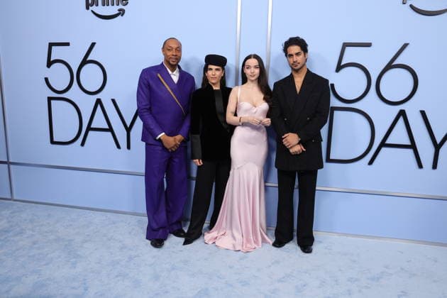 LOS ANGELES, CALIFORNIA - FEBRUARY 11 Karyn Usher, Dorian Missick, Karla Souza, Dove Cameron, Avan Jogia and Lisa Zwerling at the Los Angeles Premiere of Amazon MGM Studios Prime Original Series 56 Days at Hammer Museum on February 11, 2026 in Los Angeles, California Credit: USA  - ZUMAa123 20260211_zaa_a123_059 Copyright: xAdMediax