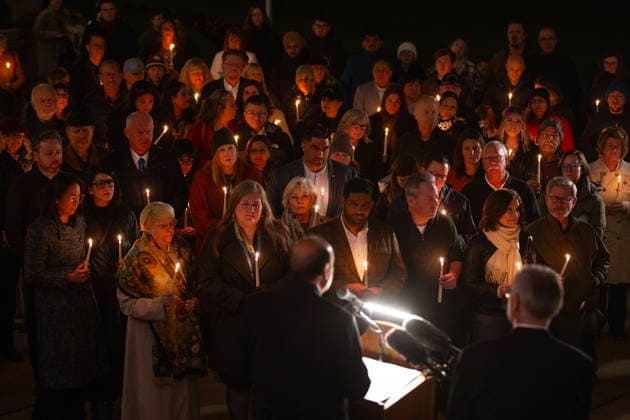 February 11, 2026, Victoria, Bc, CAN: Speaker of the B.C. Legislative Assembly Raj Chouhan speaks at a candle light vigil at the front steps of the legislature in Victoria, B.C., on Wednesday, Feb. 11, 2026 in honour of the victims of the school shooting in Tumbler Ridge, B.C. Victoria CAN  - ZUMAc35_ 20260211_zaf_c35_321 Copyright: xChadxHipolitox