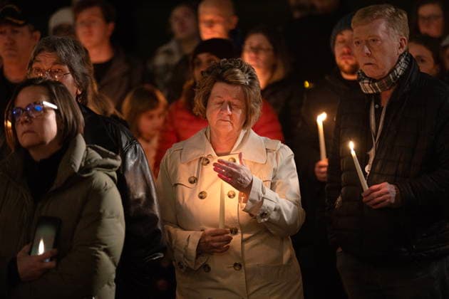 February 11, 2026, Victoria, Bc, CAN: People attend a candle light vigil at the front steps of the legislature in Victoria, B.C., on Wednesday, Feb. 11, 2026 in honour of the victims of the school shooting in Tumbler Ridge, B.C. Victoria CAN  - ZUMAc35_ 20260211_zaf_c35_329 Copyright: xChadxHipolitox