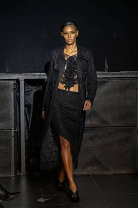Frederick Anderson runway New York Fashion Week in New York, USA - 11 Feb 2026 A model walks the runway at the Frederick Anderson fashion show during New York Fashion Week at Nebula. New York United States Copyright: xRonxAdarx xSOPAxImagesx _radar_anderson_20260211_00348