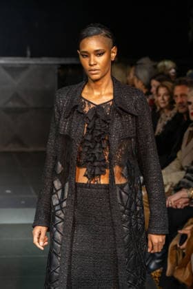 Frederick Anderson runway New York Fashion Week in New York, USA - 11 Feb 2026 A model walks the runway at the Frederick Anderson fashion show during New York Fashion Week at Nebula. New York United States Copyright: xRonxAdarx xSOPAxImagesx _radar_anderson_20260211_00363