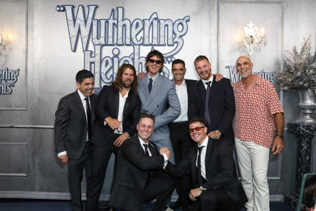 February 12, 2026: JACOB ELORDI (C) with friends attend the Australian Premiere of Wuthering Heights at the State Theatre on February 12, 2026 in Sydney, NSW Australia  - ZUMAa155 20260212_aaa_a155_144 Copyright: xChristopherxKhouryx