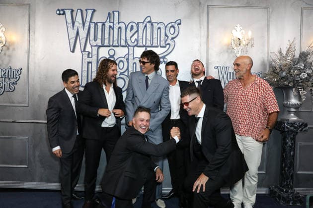 February 12, 2026: JACOB ELORDI (C) with friends attend the Australian Premiere of Wuthering Heights at the State Theatre on February 12, 2026 in Sydney, NSW Australia  - ZUMAa155 20260212_aaa_a155_149 Copyright: xChristopherxKhouryx