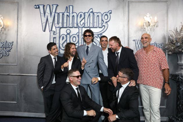 February 12, 2026: JACOB ELORDI (C) with friends attend the Australian Premiere of Wuthering Heights at the State Theatre on February 12, 2026 in Sydney, NSW Australia  - ZUMAa155 20260212_aaa_a155_151 Copyright: xChristopherxKhouryx