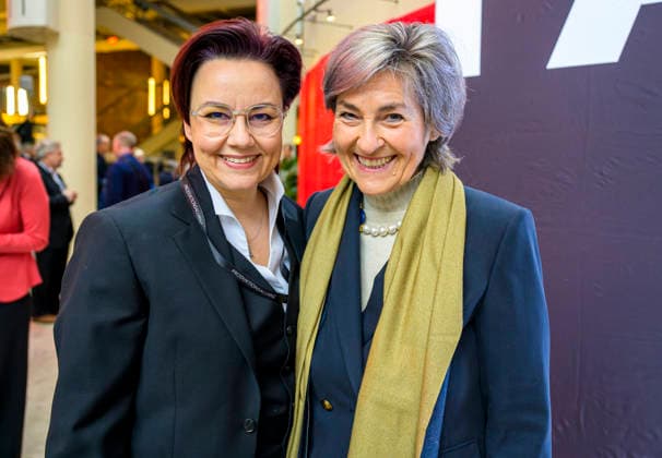 Michelle Müntefering Karola Wille EUR, Germany, Berlin 12 02 2026 Michelle Müntefering li , CEO and Spokeswoman of the Board of the Production Alliance and Karola Wille Ex Director of MDR at the German Producers Day 2026 in Be