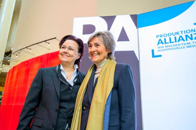 Michelle Müntefering Karola Wille EUR, Germany, Berlin 12 02 2026 Michelle Müntefering li , CEO and Spokeswoman of the Board of the Production Alliance and Karola Wille Ex Director of MDR at the German Producers Day 2026 in Be