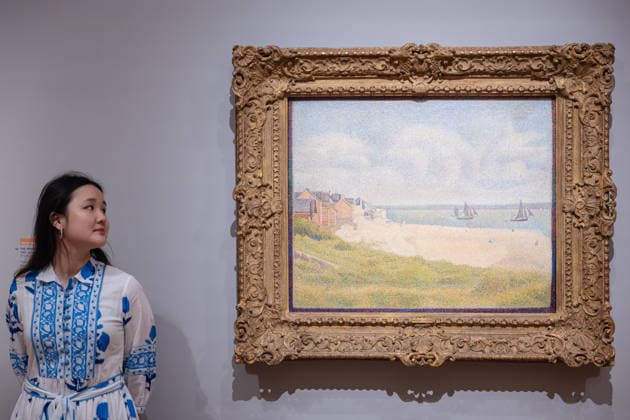 George Seurat Seurat and the Sea exhibition at the Courtauld Gallery in London, UK 12 February 2026 Le Crotoy, Downstream by Georges Seurat on display at The Courtauld Gallery in London, UK, on 12 February 2026, as part of the exhibition Seurat and the Sea, devoted to the artist™s seascapes., Credit:Pete Speller Avalon  Copyright: xPetexSpellerx xAvalonx 1074385726