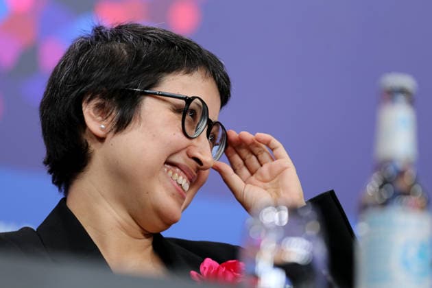 February 12, 2026, Berlin, Germany: Shahrbanoo Sadat, director and leading actress of No Good Men, speaks during the press conference for No Good Men (Berlinale Special Gala) at the 76th Berlin International Film Festival (Berlinale) in Berlin. The festival runs from Feb. 12 to 22, 2026. Berlin Germany - ZUMAf146 20260212_zip_f146_025 Copyright: xRouzbehxFouladix