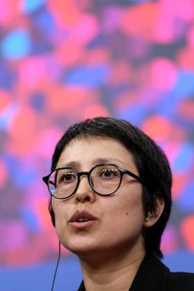 February 12, 2026, Berlin, Germany: Shahrbanoo Sadat, director and leading actress of No Good Men, speaks during the press conference for No Good Men (Berlinale Special Gala) at the 76th Berlin International Film Festival (Berlinale) in Berlin. The festival runs from Feb. 12 to 22, 2026. Berlin Germany - ZUMAf146 20260212_zip_f146_058 Copyright: xRouzbehxFouladix