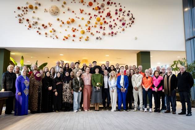 PURMEREND - Queen Maxima poses for a group photo at the Triton residential care center. She is visiting the North Holland town to learn more about how residents are committed to improving their living environment. REMKO DE WAAL ANP netherlands out - belgium out  Copyright: xx x550465915x originalFilename: 550465915.jpg