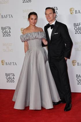 . 12 02 2026. London, United Kingdom. Alicia Vikander and Michael Fassbender arriving at the BAFTA Gala in London.  xStephenxLockx xi-Imagesx IIM-26567-0022