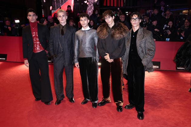 Elevator Boys with Tim Schaecker, Jacob Rott, Bene Schulz, Julien Brown and Luis Freitag at the opening of the 76th Berlinale International Film Festival with the No Good Men Film Premiere on 12 02 2026 in Berlin Berlinale Opening 2026 with the No Good Men Film Premiere in Berlin