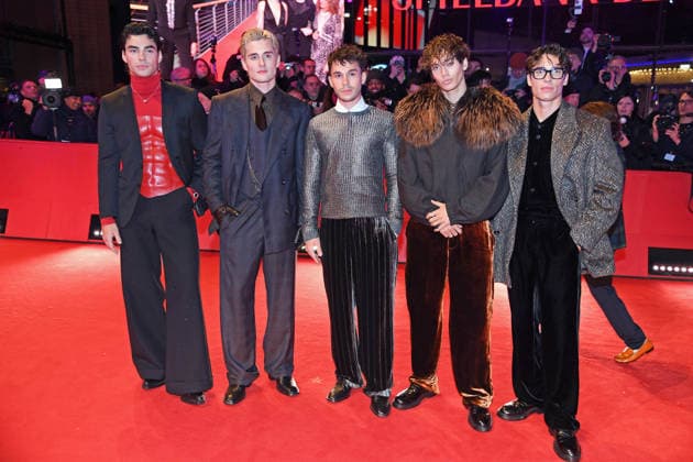 Elevator Boys Luis Freitag, Bene Schulz, Tim Schaecker, Jacob Rott, Julien Brown on the red carpet of the OPENING OF THE 76 BERLINALE International Berlin Film Festival at the Berlinale Palast at Potsdamer Platz in Berlin on 12 02 2026