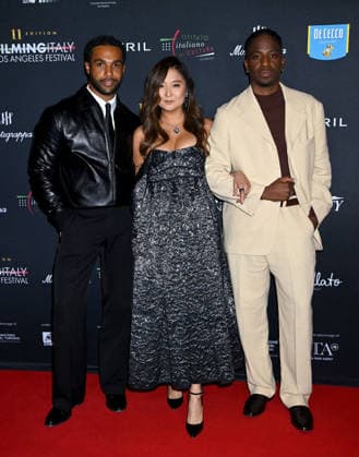 Filming Italy Los Angeles Festival 2026 Lucien Laviscount, Samuel Arnold and Ashley Park arriving to Filming Italy Los Angeles Festival 2026 held at the Directors Guild Theatre on February 12, 2026 in Los Angeles, Ca. Los Angeles Directors Guild Theatre California USA Copyright: xTammiexArroyox xAFF-USA.comx