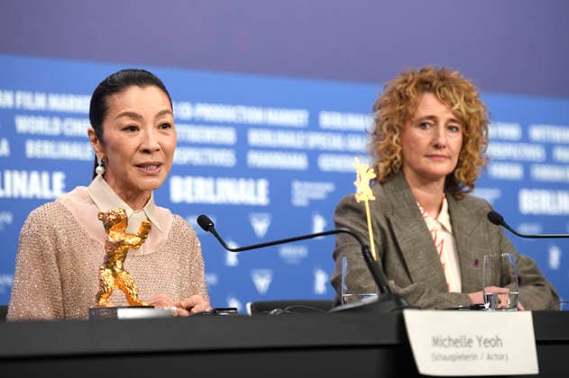 Michelle Yeoh and Tricia Tuttle at the press conference for the presentation of the Honorary Golden Bear for Lifetime Achievement at the Berlinale 2026 76 Berlin International Film Festival at the Hotel Grand Hyatt Berlin, 13 02 2025 Foto:xC.xNiehausx xFuturexImagex yeoh_6227