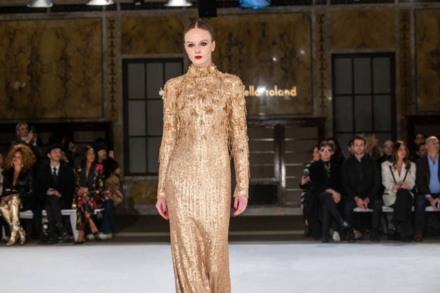 Pamella Roland fashion show during the New York Fashion Week in New York, USA - 12 Feb 2026 A model walks the runway for the Pamella Roland fashion show during the New York Fashion Week at the New York Public Library. New York United States Copyright: xRonxAdarx xSOPAxImagesx _radar_roland_20260212_00217
