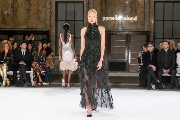Pamella Roland fashion show during the New York Fashion Week in New York, USA - 12 Feb 2026 A model walks the runway for the Pamella Roland fashion show during the New York Fashion Week at the New York Public Library. New York United States Copyright: xRonxAdarx xSOPAxImagesx _radar_roland_20260212_00287