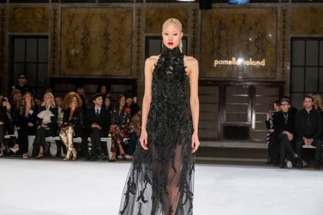 Pamella Roland fashion show during the New York Fashion Week in New York, USA - 12 Feb 2026 A model walks the runway for the Pamella Roland fashion show during the New York Fashion Week at the New York Public Library. New York United States Copyright: xRonxAdarx xSOPAxImagesx _radar_roland_20260212_00296