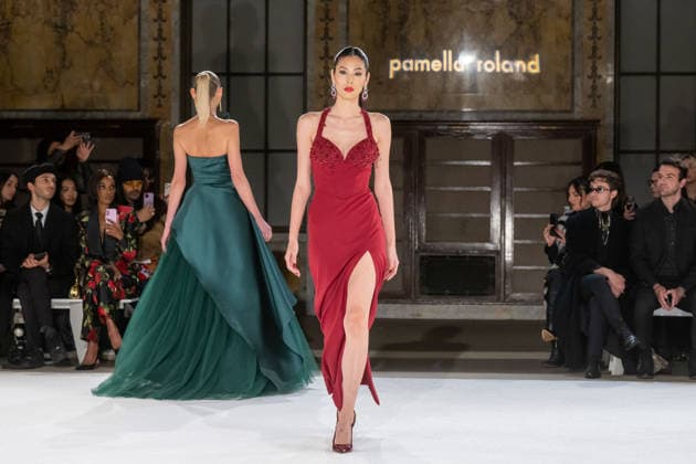 Pamella Roland fashion show during the New York Fashion Week in New York, USA - 12 Feb 2026 A model walks the runway for the Pamella Roland fashion show during the New York Fashion Week at the New York Public Library. New York United States Copyright: xRonxAdarx xSOPAxImagesx _radar_roland_20260212_00379