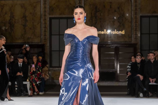 Pamella Roland fashion show during the New York Fashion Week in New York, USA - 12 Feb 2026 Daphne Velghe walks the runway for the Pamella Roland fashion show during the New York Fashion Week at the New York Public Library. New York United States Copyright: xRonxAdarx xSOPAxImagesx _radar_roland_20260212_00461