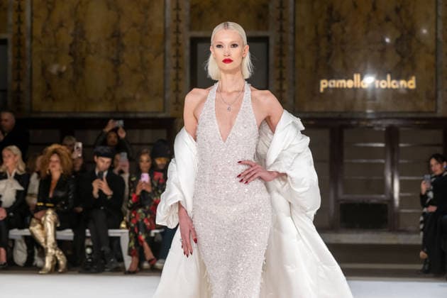 Pamella Roland fashion show during the New York Fashion Week in New York, USA - 12 Feb 2026 A model walks the runway for the Pamella Roland fashion show during the New York Fashion Week at the New York Public Library. New York United States Copyright: xRonxAdarx xSOPAxImagesx _radar_roland_20260212_00743