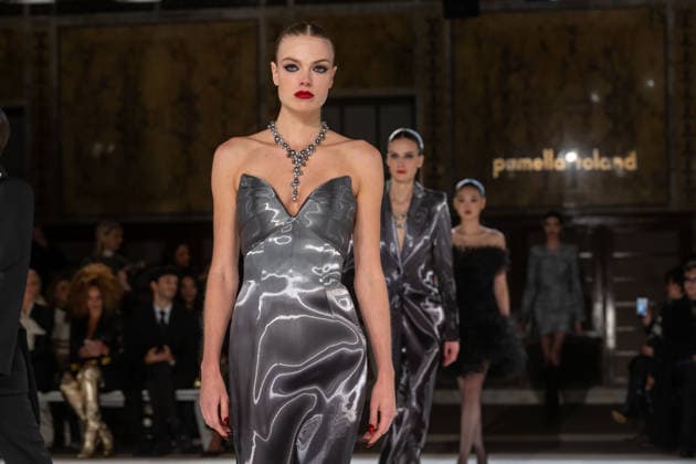 Pamella Roland fashion show during the New York Fashion Week in New York, USA - 12 Feb 2026 Models walk the runway finale for the Pamella Roland fashion show during the New York Fashion Week at the New York Public Library. New York United States Copyright: xRonxAdarx xSOPAxImagesx _radar_roland_20260212_00885