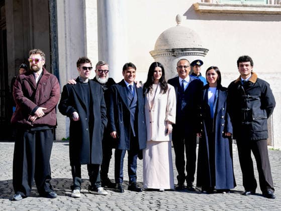 Rome, the delegation of the 76th Sanremo Festival arrives at the Quirinale to meet the President of the Republic. In the photo: Dargen D Amico, Fedez, Marco Masini, Sal Da Vinci, Laura Pausini, Carlo Conti, Serena Brancale, Leo Gassman  Copyright: xVincenzoxLandix xipa-agency.netx xVincenzoxLandix IPA_Agency_IPA71425751