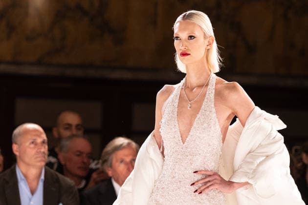 NY: Pamella Roland Fashion Show Fall 2026 Model walks runway for Pamella Roland Fall 2026 show during FW26 Fashion Week at New York Public Library in New York, NY on February 12, 2026. New York New York United States Copyright: LevxRadin