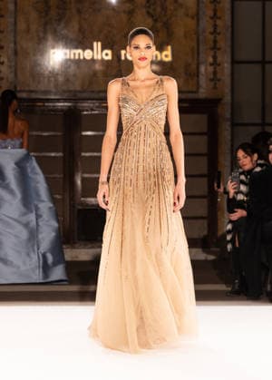 NY: Pamella Roland Fashion Show Fall 2026 Model walks runway for Pamella Roland Fall 2026 show during FW26 Fashion Week at New York Public Library in New York, NY on February 12, 2026. New York New York United States Copyright: LevxRadin
