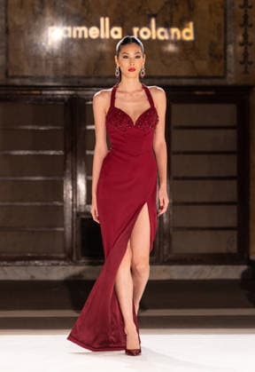NY: Pamella Roland Fashion Show Fall 2026 Model walks runway for Pamella Roland Fall 2026 show during FW26 Fashion Week at New York Public Library in New York, NY on February 12, 2026. New York New York United States Copyright: LevxRadin
