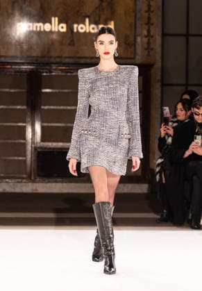 NY: Pamella Roland Fashion Show Fall 2026 Model walks runway for Pamella Roland Fall 2026 show during FW26 Fashion Week at New York Public Library in New York, NY on February 12, 2026. New York New York United States Copyright: LevxRadin